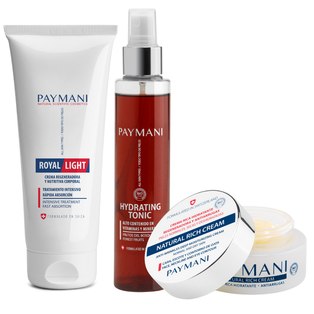 PAYMANI ESSENTIALS, DRY SKIN. Recovers elasticity, luminosity and beauty of the face and body.