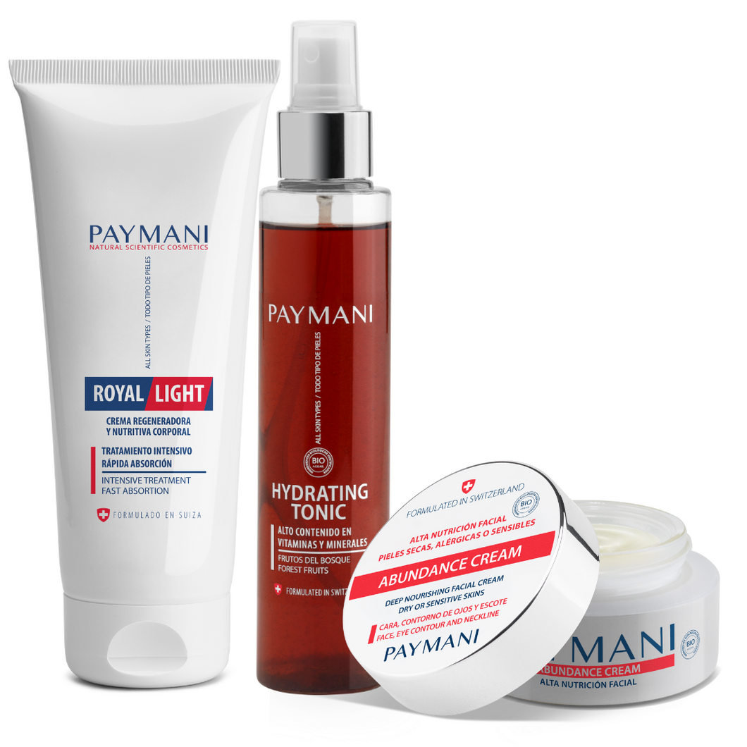 PAYMANI ESSENTIALS, DRY SKIN. Recovers elasticity, luminosity and beauty of the face and body.